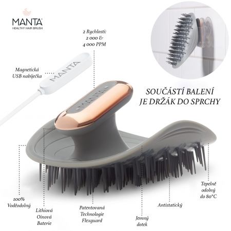 MANTA sonický pulzující kartáč pro zdravé vlasy, Ocean Blue