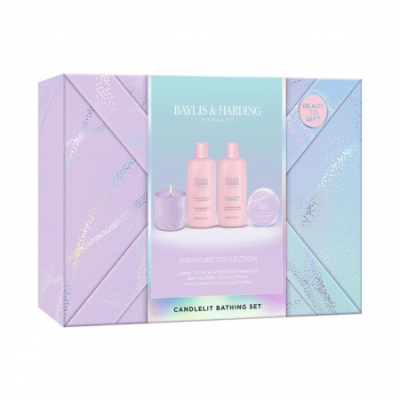 Baylis & Harding dárková sada péče o tělo se svíčkou - Jojoba, Vanilka & Mandlový olej, 4ks