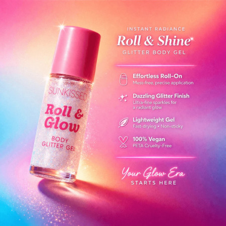 Sunkissed třpytky na tělo v gelovém Roll On, Roll & Glow Body Glitter Gel, 30ml