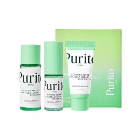 PURITO cestovní sada pro citlivou pleť Wonder Releaf Centella Mini Kit Unscented, 3ks