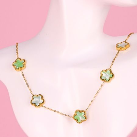 Náhrdelník s květinami a tyrkysovou perletí Stainless Steel - zlatý