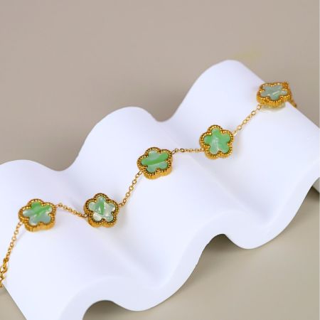 Náramek s květinami a tyrkysovou perletí - zlatý