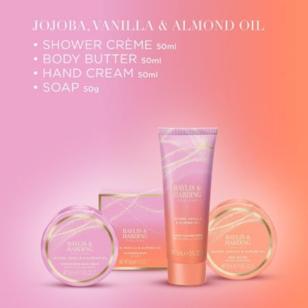 Baylis & Harding dárková sada péče o tělo Jojoba, Vanilla & Almond Oil, 4 ks