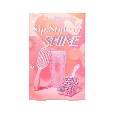 Sunkissed sada 2 kartáčů a holografického kelímku s brčkem, 3ks