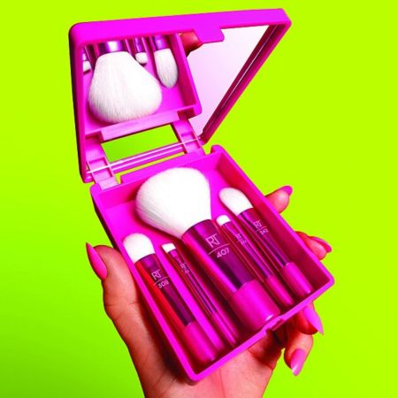 Real Techniques cestovní set štětců + pouzdro se zrcátkem Vivid Escape, 6 ks