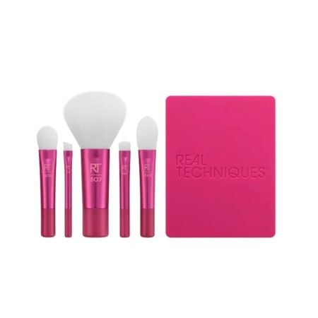 Real Techniques cestovní set štětců + pouzdro se zrcátkem Vivid Escape, 6 ks
