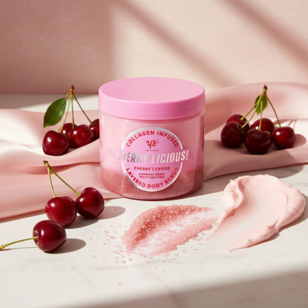 Yes Studio pečujíci tělový peeling s vůní třešní, Cherry Licious, 600g