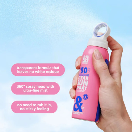 AN&D neviditelný ochranný sprej SPF50 na pleť a tělo, Clear Sun Spray, 100ml