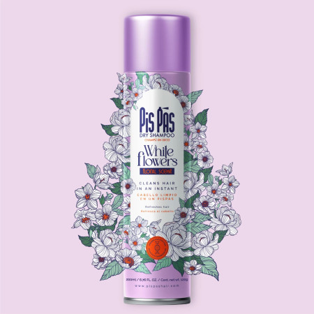 Pis Pas suchý šampon na vlasy, White Flowers, 200ml