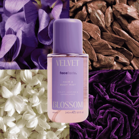 Face Facts voňavá mlha na vlasy a tělo, Hair & Body Mist - Velvet Blossom, 240ml