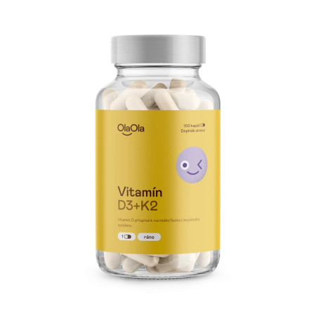 OlaOla Vitamíny D3 (1000 IU) a K2 podporující imunitu a zdravé kosti, 100 kapslí