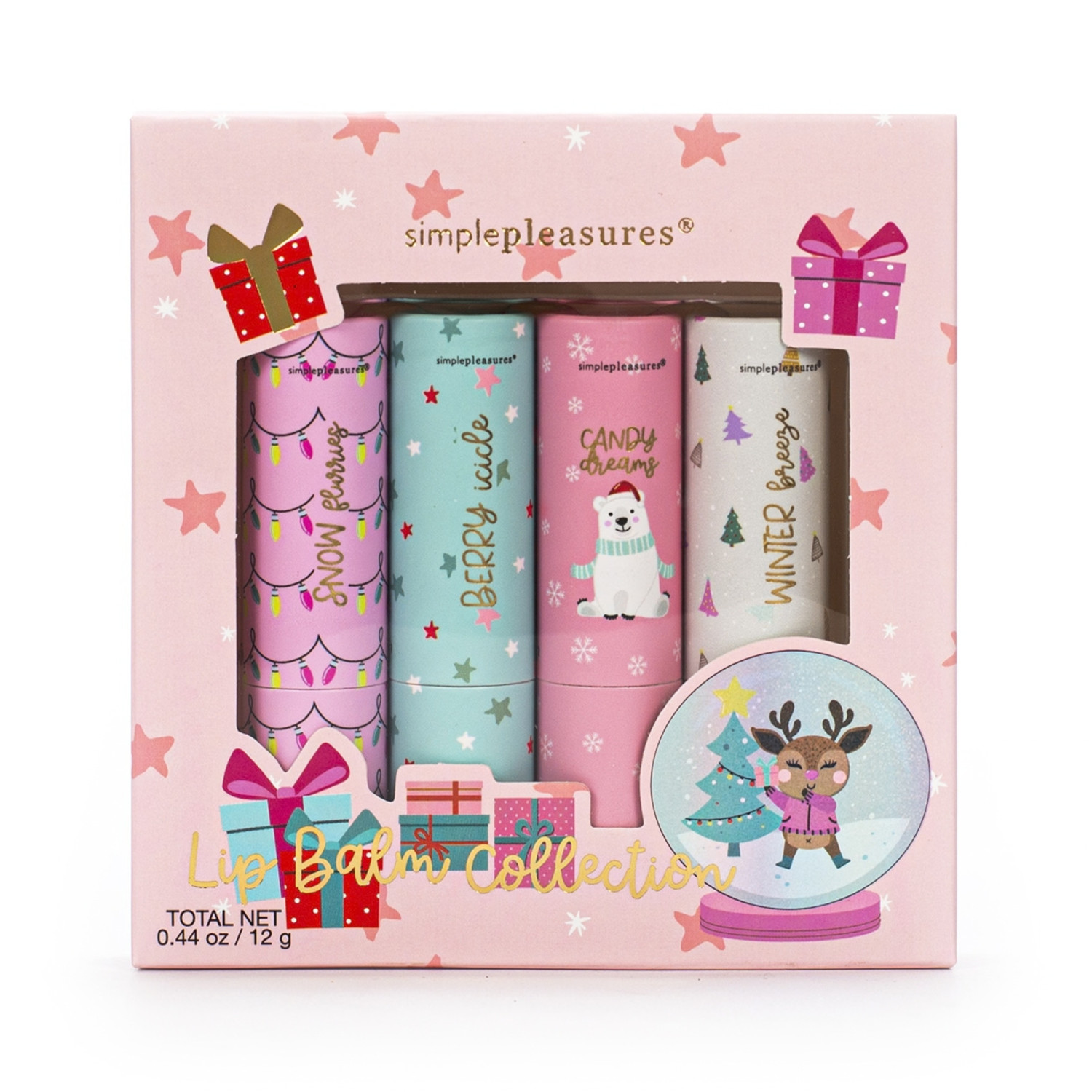 Tri Coastal dárková sada balzámů na rty ve vánočním balení, Lip Balm Collection - Pink, 4x3g