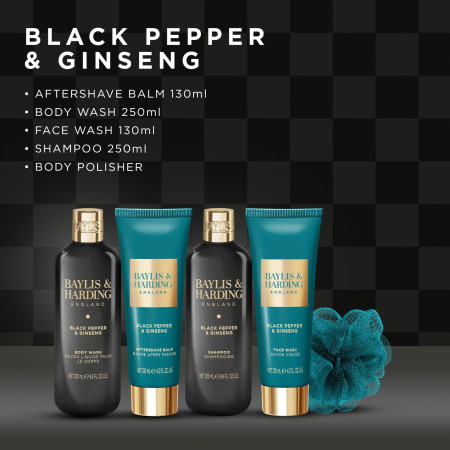 Baylis & Harding dárková sada pro muže, Black Pepper & Ginseng Men's Body Care Gift Set, 5ks