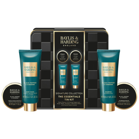 Baylis & Harding dárková sada pro muže, Black Pepper & Ginseng Men's The Essentials Tin Kit Gift Set, 4ks