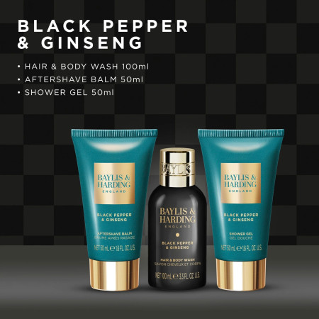 Baylis & Harding dárková sada pro muže, Black Pepper & Ginseng Men's Luxury Mini Trio Gift Set, 3ks