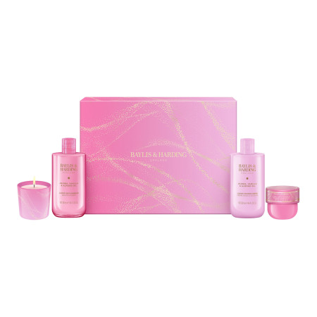 Baylis & Harding dárková sada Jojoba, Vanilla & Almond Oil Gift Wrapped Candlelit Set, 4ks