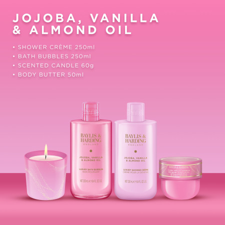 Baylis & Harding dárková sada Jojoba, Vanilla & Almond Oil Gift Wrapped Candlelit Set, 4ks