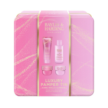 Baylis & Harding dárková sada, Jojoba, Vanilla & Almond Oil Luxury Pamper Tin Gift Set, 4ks