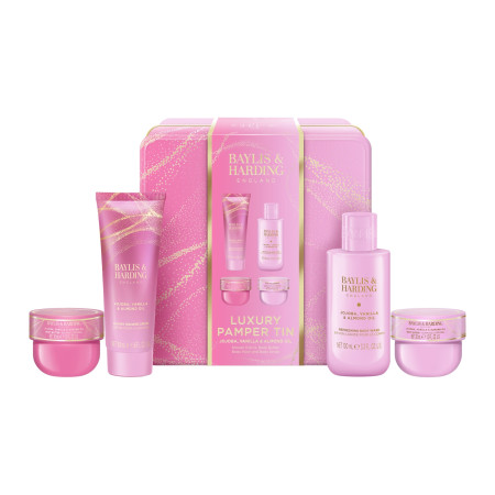 Baylis & Harding dárková sada, Jojoba, Vanilla & Almond Oil Luxury Pamper Tin Gift Set, 4ks