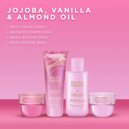 Baylis & Harding dárková sada, Jojoba, Vanilla & Almond Oil Luxury Pamper Tin Gift Set, 4ks