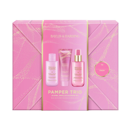 Baylis & Harding dárková sada, Jojoba, Vanilla & Almond Oil Gift Wrapped Pamper Set, 3ks