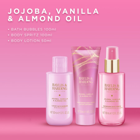 Baylis & Harding dárková sada, Jojoba, Vanilla & Almond Oil Gift Wrapped Pamper Set, 3ks