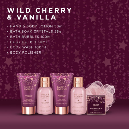 Baylis & Harding dárková sada, Wild Cherry & Vanilla Luxury Pamper Present Gift Set, 6ks