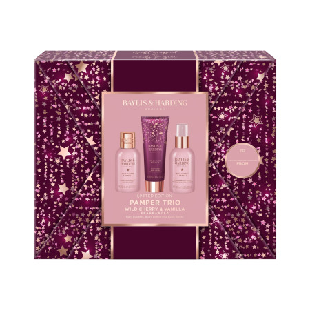 Baylis & Harding dárková sada, Wild Cherry & Vanilla Gift Wrapped Pamper Trio Gift Set,3ks