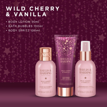Baylis & Harding dárková sada, Wild Cherry & Vanilla Gift Wrapped Pamper Trio Gift Set,3ks