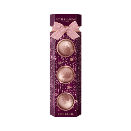 Baylis & Harding šumivé bomby do koupele v dárkovém balení, Wild Cherry & Vanilla Luxury Bath Bomb Trio Gift Set, 3x100g