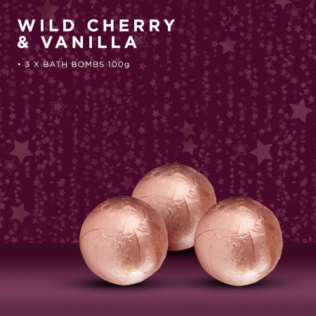 Baylis & Harding šumivé bomby do koupele v dárkovém balení, Wild Cherry & Vanilla Luxury Bath Bomb Trio Gift Set, 3x100g