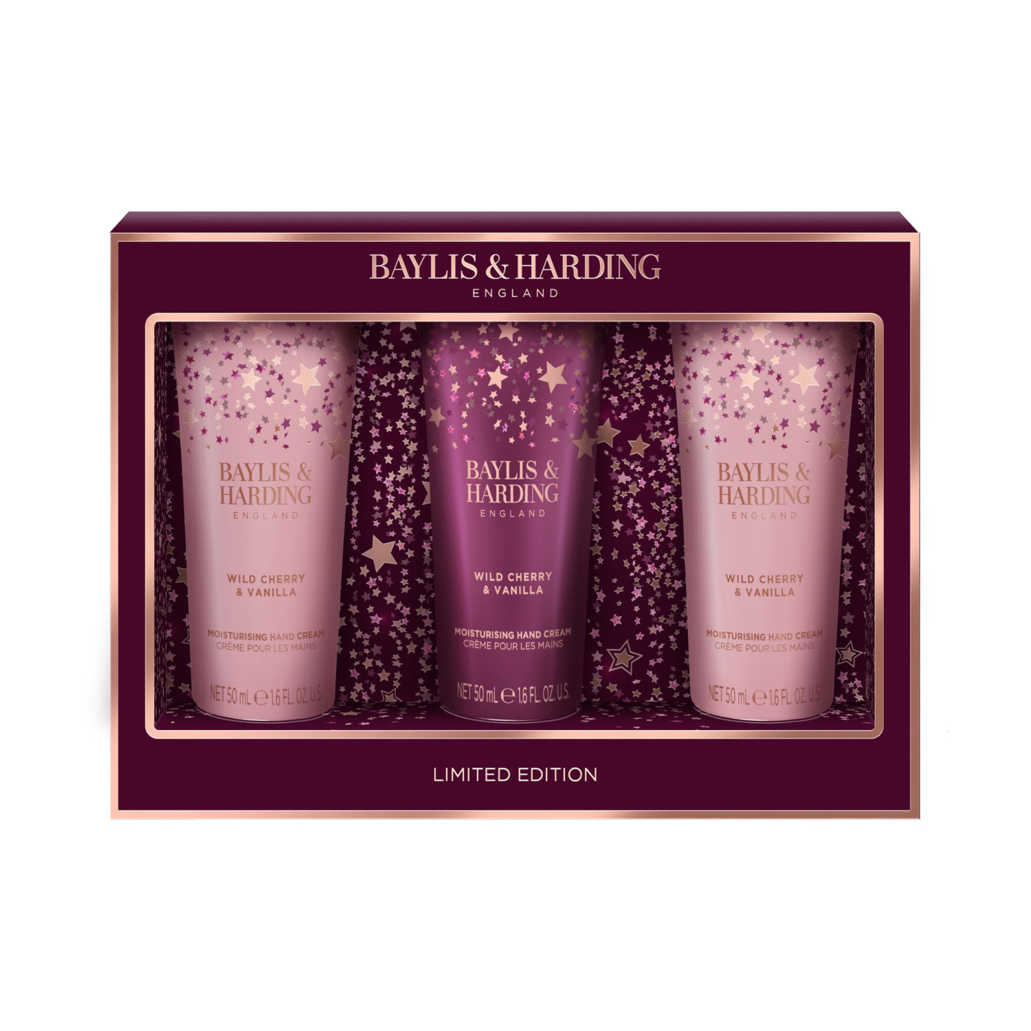 Baylis & Harding dárková sada, Wild Cherry & Vanilla Luxury Hand Treats Gift Set, 3x50ml