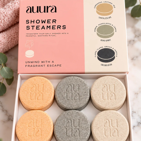 Face Facts Auura aromatické šumivky do sprchy, Santal Escape, Boho Spirit & Orchid Dusk, 6ks