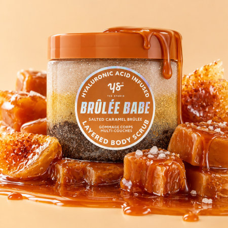Yes Studio pečující tělový peeling, Layered Body Scrub, Salted Caramel Brulee, 700g