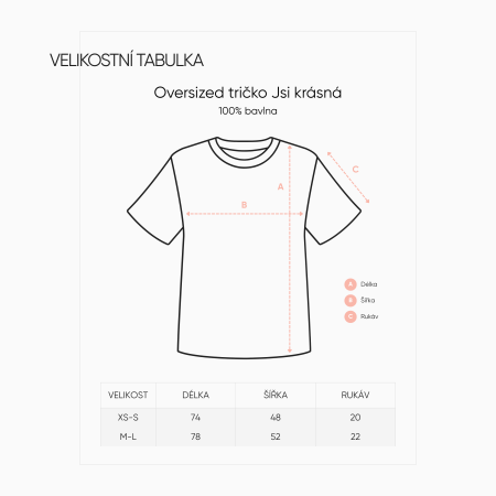 Riano oversized tričko Jsi Krásná, 100% bavlna, pudrově růžová