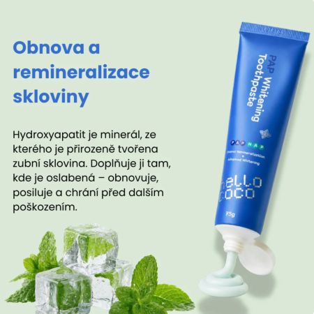 Hello Coco bělicí zubní pasta bez fluoridu a peroxidu s PAP a hydroxyapatitem, Máta, 75g